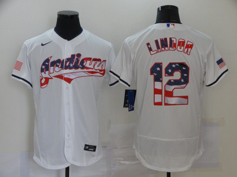 Men Cleveland Indians #12 Lindor White 2020 Elite MLB Jerseys